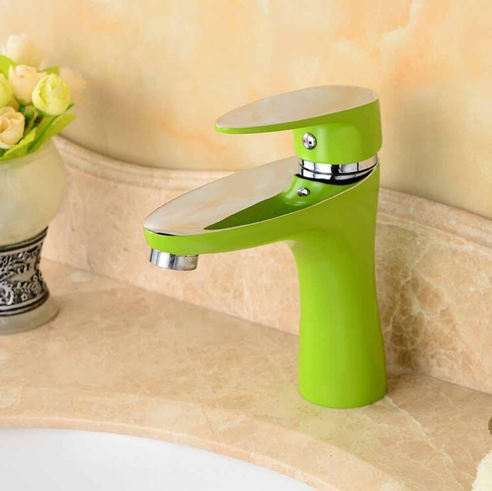 SAEJJ-Brass basin faucet, fashion painting hot and cold single-hole sink, wash basin faucet , apple green