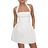 Yousify Womens Sexy Halter Mini Dress Summer Backless Square Neck A Line Flared Club Party Dresses