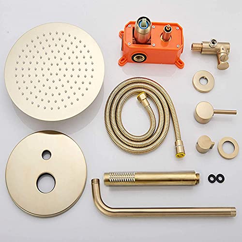 Brushed Gold Flush Mount Shower Set, 10" Recessed Shower Kit with Hand Shower, Shower Systems, Bathroom Shower Mixer
