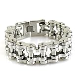 Felix Perry Men's Heavy Biker Motorcycle Chain Link Bracelet Stainless Steel Silver Polished 8.78 Inch