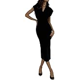 OYOANGLE Women's Notched Neck Bodycon Long Dress Dolman Sleeve Cocktail Night Out Dresses