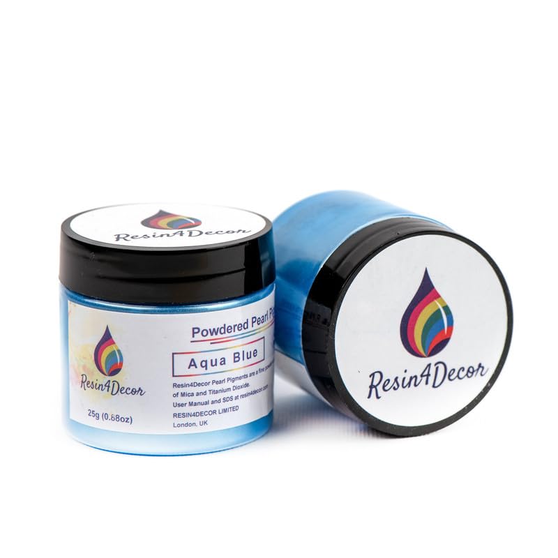 RESIN4DECOR Pearlescent Metallic Powdered Mica Pigment - Strong Colour Purity and Depth, Non-Toxic Titanium Dioxide - for Makeup, Epoxy Resin Crafts, Jewellery, Canvas, DIY Art - Aqua Blue, 25g