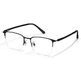 ZanyLen Blue Light Blocking Glasses Men Computer Gaming Glasses Rectangle Metal Semi-rimless Black Frame Anti Glare/UV400 Clear Lens