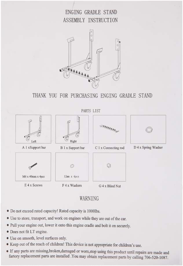 MOTOOS 1000lb Auto Engine Cradle Stand WithDolly Wheels Fit for Chevrolet Chevy: Automotive