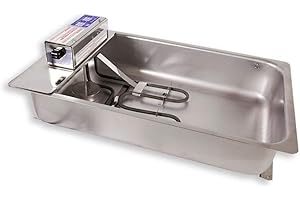 BRISKHEAT Evapoway Anti-Condensate Pan. 120 VAC. 400 W. Dimensions w/Control Box 10 x 7 x 5.3 in (254 x 178 x 135 mm). Pan Capacity 1.75 Quart (1.7 Liter). Dissipation Rate 3.5 Gallon/Day (13.2 Liter/Day).