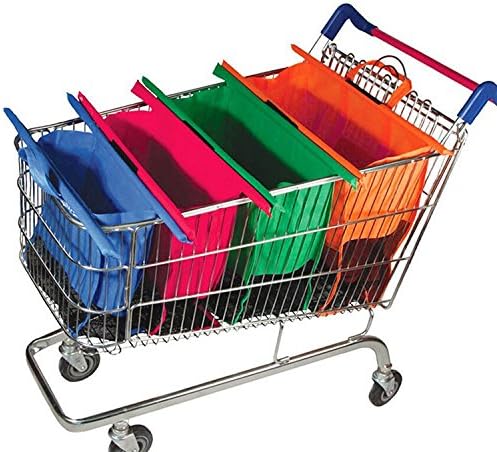 Reusable Shopping Cart Bags for Trolley Grocery bags Organizer bags with Handle Divider Insert Tote bags,Premium Fabric,Set of 4