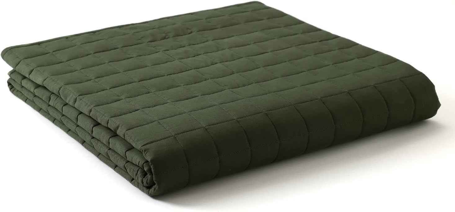 Photo 1 of YnM 15lbs Weighted Blanket for Adults, Cotton Heavy Bed Throw Blanket with Cooling Glass Beads for All Season Use, Ideal for ~140lbs (48x72 Inches, Twin/Full, Army Green)
