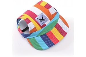 Leconpet Baseball Caps Hats with Neck Strap Adjustable Comfortable Ear Holes for Small Medium and Large Dogs in Outdoor Sun Protection (XL, Stripe)