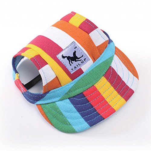Leconpet Baseball Caps Hats with Neck Strap Adjustable Comfortable Ear Holes for Small Medium and Large Dogs in Outdoor Sun Protection (XL, Stripe)