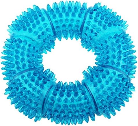 Aduck Durable Dog Squeaky Chew Toys for Aggressive Chewers Dental Teeth Mouth Cleaning Training and Playing (Non-Toxic Soft Rubber), Cute Crystal TPR Ring Design -5.12 inches