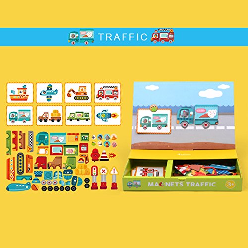 Early Learning & Educational Toys Gift Set for 3+ Years Old, Brain Training Magnetic Traffic Vehicle Parts with Storage Tray(58 Pcs)