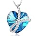 PLATO H Blue Crystal Pendant Necklace, Crystal, Love Heart Shape Necklace, Woman Fashion Blue Crystal