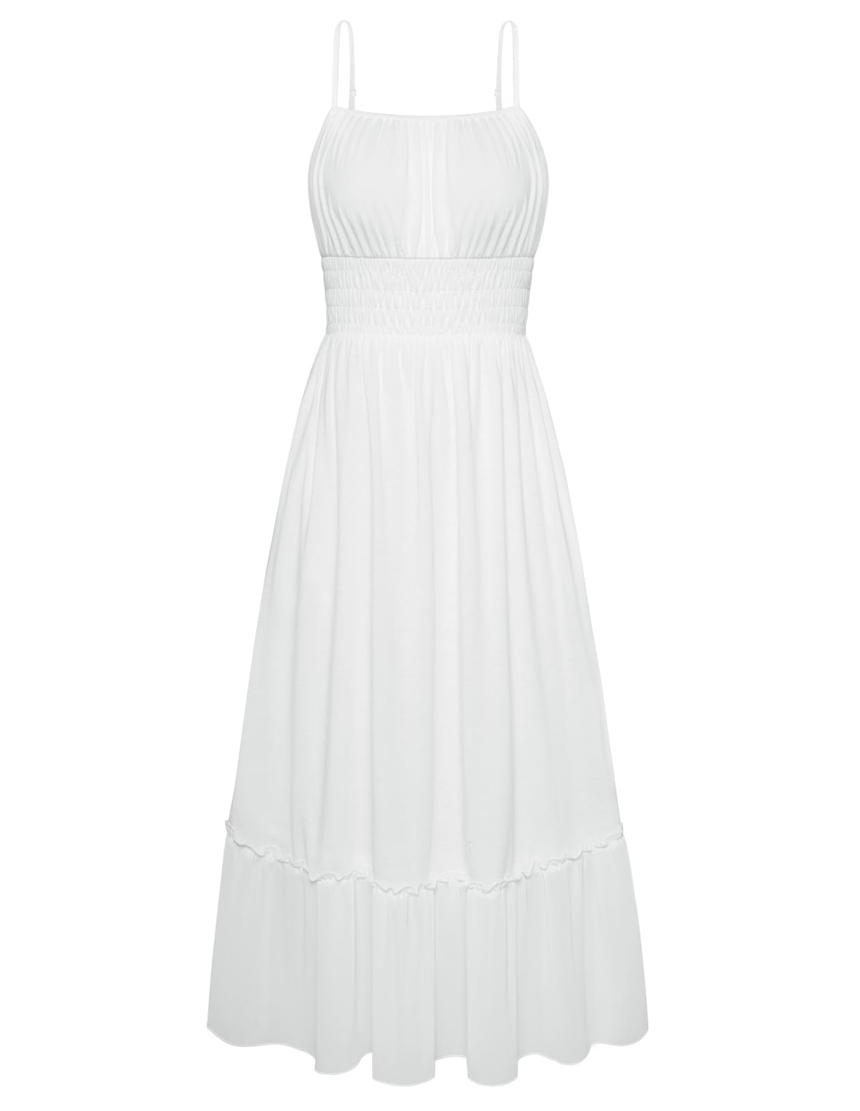Photo 1 of Womens Dresses 2025 Spring Maxi Dress Casual Square Neck Tiered Flowy Aline Vacation Beach Dress White M