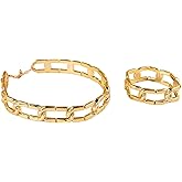 HWJQ Gold Chunky Chain Necklace Bracelet Jewelry Set Thick Cuban Chain Link Choker Necklace Statement Wide Chains Cuff Bangle Bracelet Punk Geometric Jewelry
