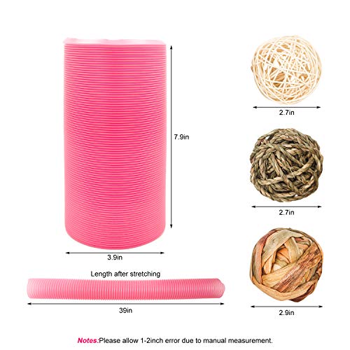 Small Animal Play Tunnel with 3 Pack Play Balls and Apple Sticks, Collapsible Plastic Guinea Pigs Tube, Fun Pet Tunnel Hideway for Guinea Pigs Chinchillas Rats and Dwarf Rabbits (OD-3.9inch)