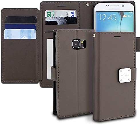 Galaxy S6 Edge Case, ModeBlu [Mode Diary Series] [Charcoal] Wallet Case ID Credit Card Cash Slots Premium Synthetic Leather [Stand View] for Samsung Galaxy S6 Edge