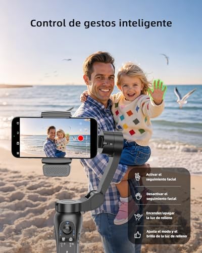 KOSCHEAL Estabilizador para Celular 3 Ejes Módulo Magnético IA con Luz | Módulo con carga magnética del gimbal. Incluye trípode, gestos, 4 modos, batería hasta 6h. iOS/Android. Vlogs/TikTok