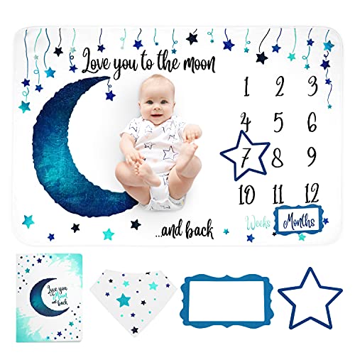 Baby Monthly Milestone Blanket Boy Extra Soft, Large (60"X40") Thick