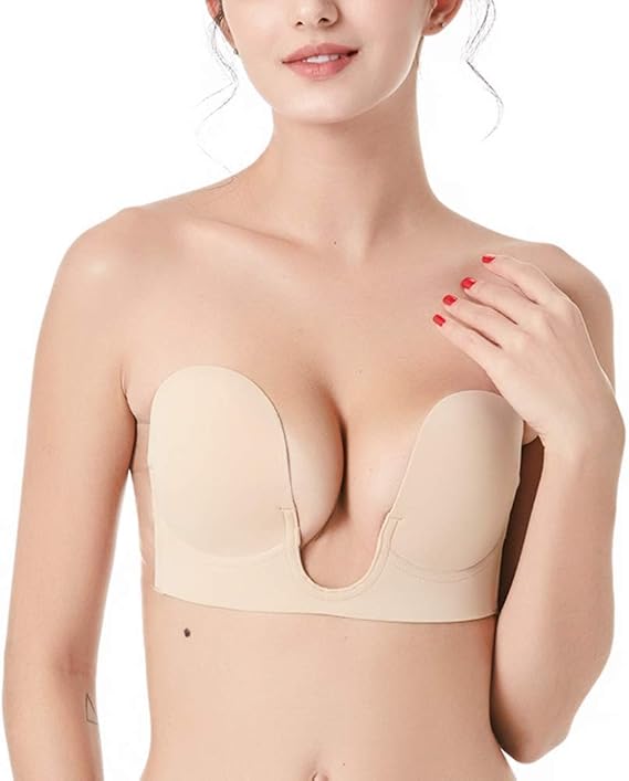Amazon ブラジャー 盛れる シリコンブラ ストラップレスブラ 軽量 薄型 強粘着 セクシーブラ 肌に優しい 通気性抜群 美胸谷間ブラ ドレス用ブラ A ベージュ ブラジャー 通販