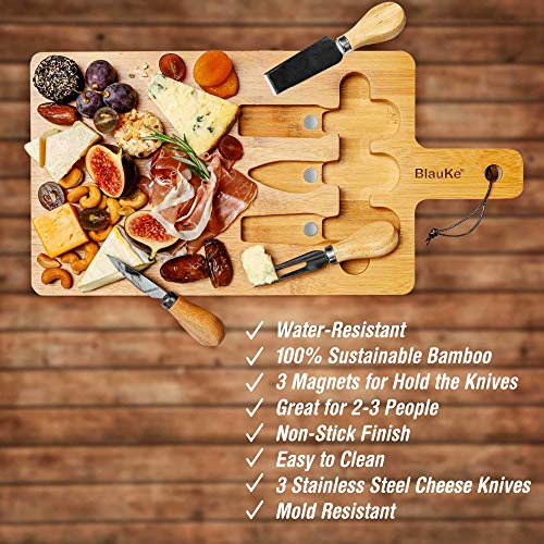 Bamboo Cheese Board and Knife Set 16x8" Charcuterie Board with Cutlery Storage