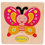 Gbell Wooden Puzzle Set for Preschool Toddler, Cute Animal Fruits Jigsaw Board Educational Toy Gift for 1-3 Year Old Baby Girl and Boy Kids - Rocket Butterfly Plane Cherry Balloon Mouse Pineapple (B)