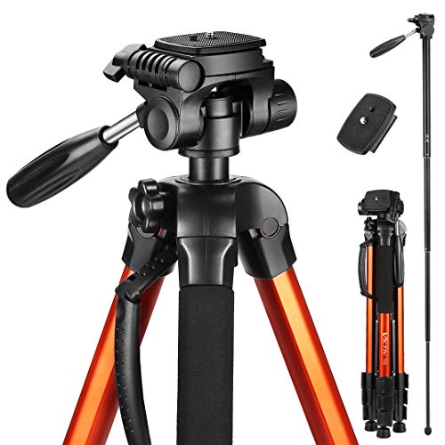 Victiv 72-inch Compact Tripod for Camera, Durable Aluminum Stand for YouTube Videos, Live Webcasts, Lightweight Monopod with Phone Mount Holder and 2 Quick Release Plates for Canon Nikon - Orange