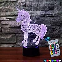 Carryfly Unicorn Night Light Bedside Lamp 7 Colors Change + Remote Control with Timer Kids Night Light Optical Illusion Lamps for Kids Lamp As Gift Ideas for Boys or Kids