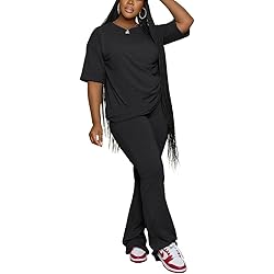 Womens 2pcs Outfits Lapel Half Zip Long Sleeve Sweatshirts