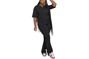 PINSV Women 2 Piece Outfits Short Sleeve Top and Flare Pants Lounge Sets Tracksuit