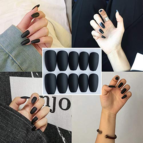 editTime 12 sets/288pcs Solid Colors Matte Acrylic Ballerina Coffin False Nails Full Cover Fake Nails Tips Natural Medium False Naill with a Crystal Nail Rubbing Strip