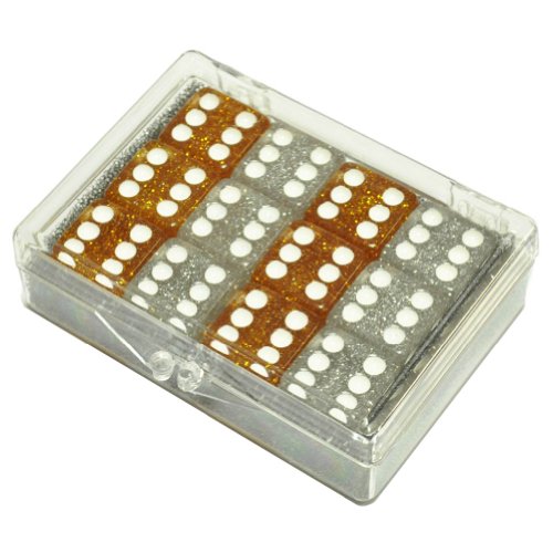Set of 12 Glitter Dice 6 Silver 6 Gold in Acrylic Box