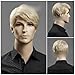GOOACTION Mens Fahion Short Straight Blonde Hair Wig with Bangs for Male Blond Synthetic Fiber Halloween Cosplay Party Wigs