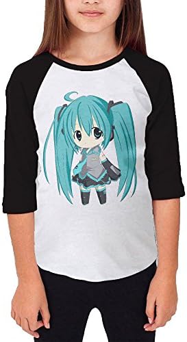 Kid's Funny Hatsune Miku 100% Cotton 3/4 Sleeve Athletic Baseball Raglan Tee Shirts Black US Size L