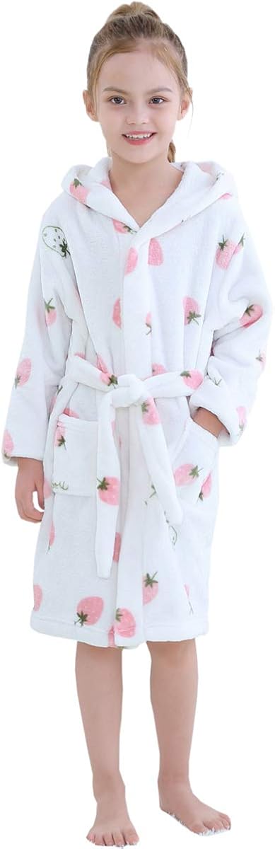 Betusline Girls Bathrobe Soft Fleece Hooded Robe, 12 Months - 18 Years: Clothing