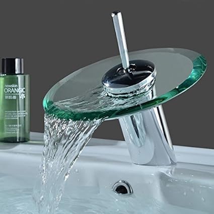 Buckle Up Elegant Bathroom Waterfall Glass Basin Tap Faucet Mixer (Hot & Cold Water)