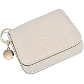 Mudono Small Wallet for Women RFID Blocking Genuine Leather Card Case Slim Tri-Fold Wallet with Zipper Pocket and Keychain