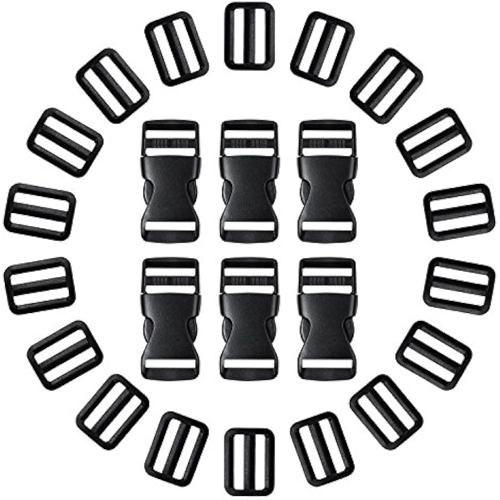 20 Buckles Pack Flat Side Quick Release Plastic TriGlide Adjustment