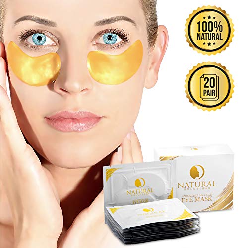 20 Pairs – Natural Solutions – 24K Karat Gold – Hyaluronic Acid, Collagen Under Eye Bags Treatment – Gel Snail Mask Pads for Puffy Eyes, Dark Circle – Pure Undereye Patches/Masks For Women & Men