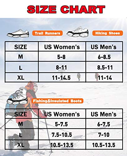 EnergeticSky 24 Spikes Crampons Ice Cleats Traction Snow Grips for Boots Shoes,Anti-Slip Stainless Steel Spikes,Microspikes for Hiking Fishing Walking Climbing Jogging Mountaineering.
