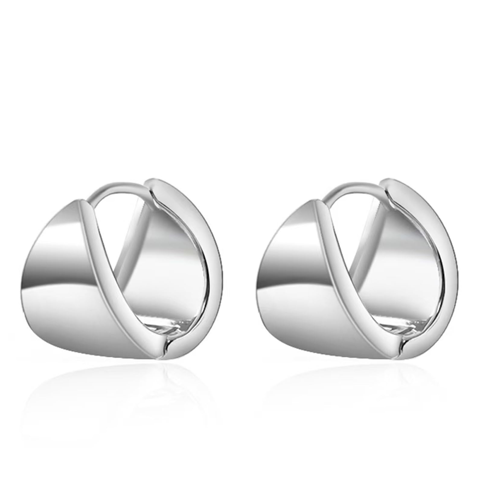 925 Sterling Silver Hoop Earrings Small Chunky Gold/Silver Hoop Earrings for Women Trendy 14k Gold Small Thick Huggie Earrings (Silver Chunky Hoop)
