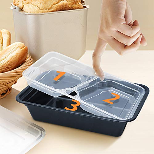 Enther 36oz Meal Prep Containers 20 Pack 3 Compartment with Removable ...