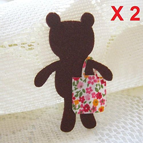 Felt Applique Iron on Applique Happy Brown Bear shopping bag Animal kawaii applique (Set of 2) A011
