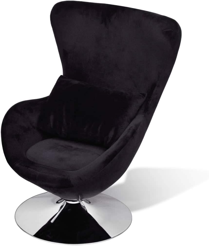 vidaXL Swivel Egg Chair with Cushion Velvet French Sofa Chair Armchair Bedroom Chair French Armchair Office French Style Furniture Comfortable Black