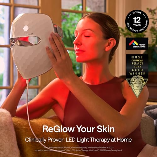Ulike ReGlow LED Face Mask, Red Light Therapy for Face, Red, Blue, Yellow & Infrared Light Therapy for Acne & Anti-Ageing, Cordless, Remote Control, Eye Protection, Home Skincare Device for Women Wife
