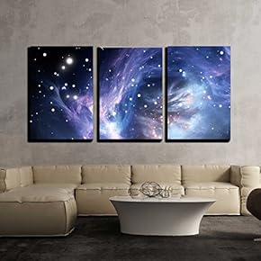 3 Piece Canvas Wall Art - Blue Space Nebula - Modern Home Art Stretched and Framed Ready to Hang - 16"x24"x3 Panels