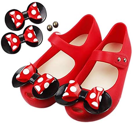 Toddler Girls Mary Jane Flat Jelly Shoes White Dots Kid's Sandals (Comes with 1 Pair of Bows Tie)