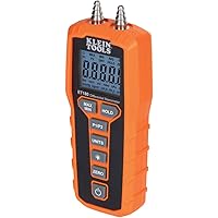 Klein Tools ET180 Digital Manometer, Air and Gas Pressure Tester, Differential Dual Port Pressure Gauge, Large LCD Display wi