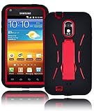Bastex Heavy Duty Tough Defender Hybrid Hard Red Kickstand Case Cover with Black Silicone Shell for Samsung Galaxy S2, Epic 4G Touch D710