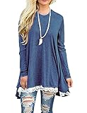 EMVANV Women's Cozy Fall Long Sleeve Lace Extender A Line Flattering Tunic Tops
