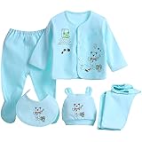 Starryflashing_ Baby Clothes SetBaby Boys Girls Sleevepwear Set, Newborn Infant Kids 5PCS Cartoon Long Sleeve Tops+Hat+Pants +Bib Outfits Set